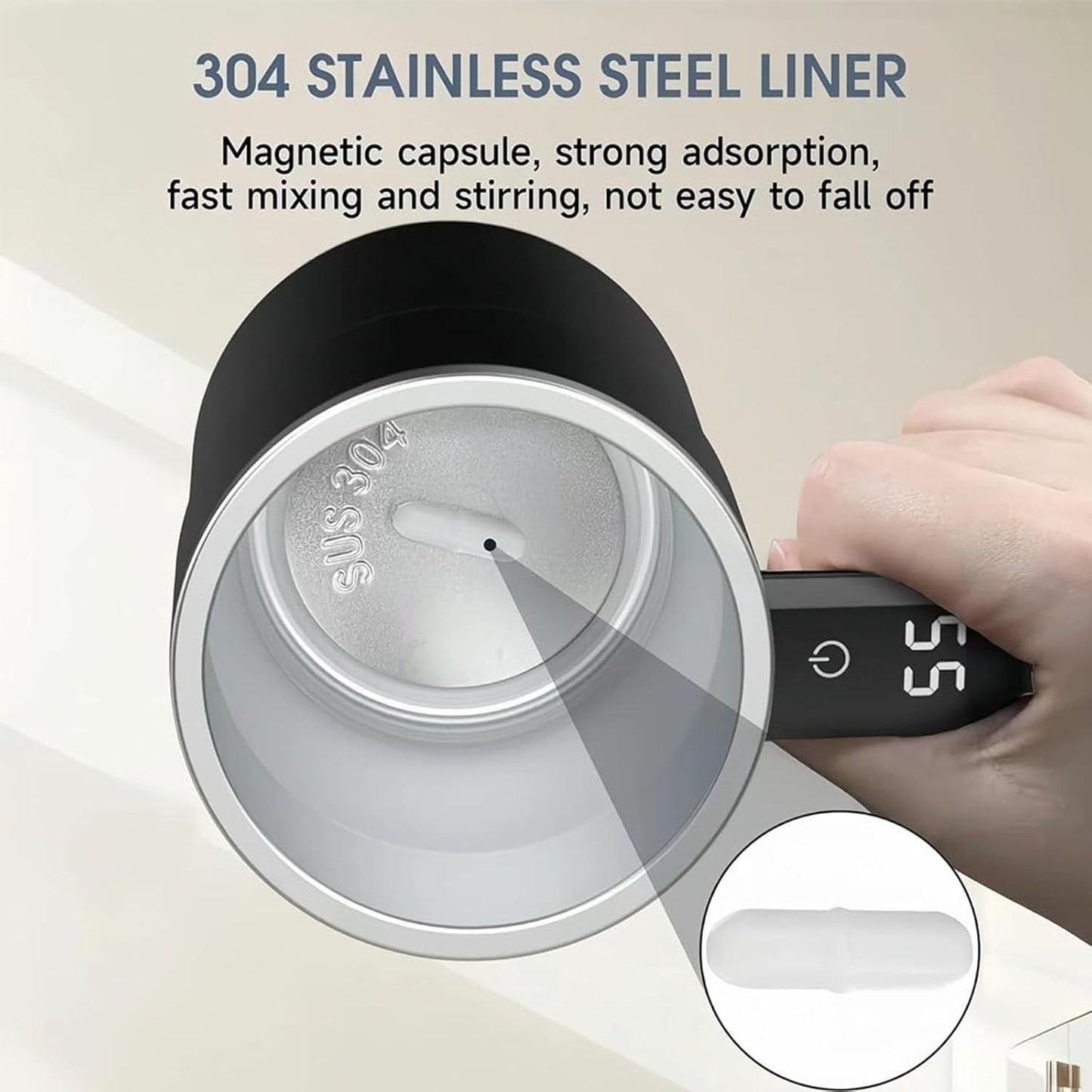 Digital Self Stirring Coffee Mug. Magnetic. Rechargeable. Black